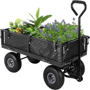 Heavy-Duty Steel Garden Cart – 500 Lbs Capacity Utility Wagon with Removable Liner, 8" Pneumatic Wheels & Convertible Flatbed Design, Green - 1 of 4