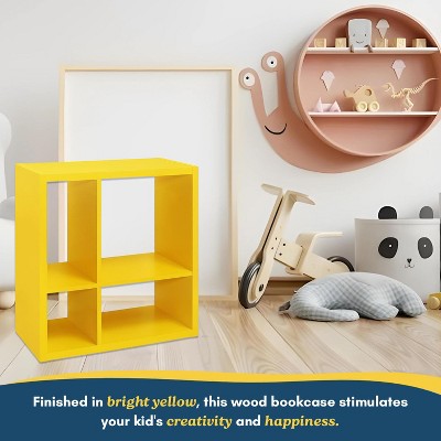Yellow Kids' Wooden 4-Cube Open Back Bookcase