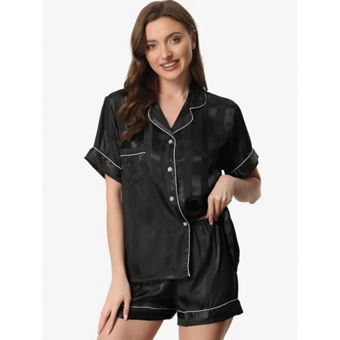 Cheibear Women's Satin Button Down Lounge Sleepwear Tops And Pants Pajama  Set Black X Small : Target