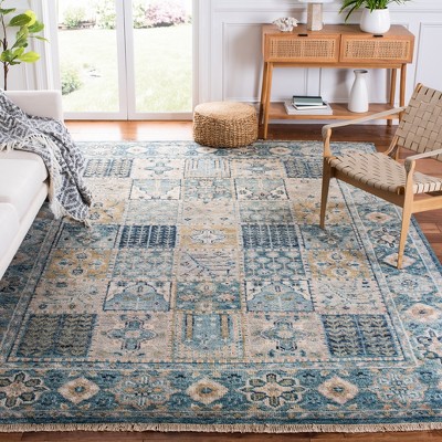 Samarkand Blue/Beige Hand-Knotted Wool 8' x 10' Area Rug