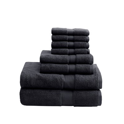 8pc Cotton Bath Towel Set Black : Target