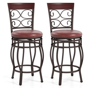 Costway Set of 2/4 Vintage Swivel Bar Stools 26" Bistro Upholstered Dining Chairs Black - 1 of 4