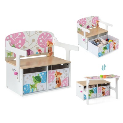 Infans 3 in 1 Kids Convertible Activity Bench Children Table & Chair Set w/ 2 Bins