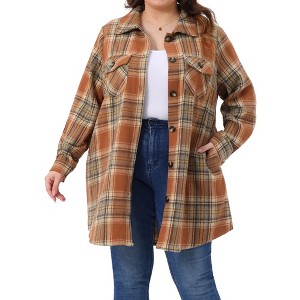 Women's Plus Size Flannel Plaid Lapel Long Sleeve Button Down Casual Shacket Shirts with Pocket - Agnes Orinda - 1 of 4