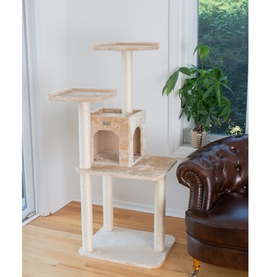 Beige Freestanding Sisal Cat Tree with Two-Door Condo