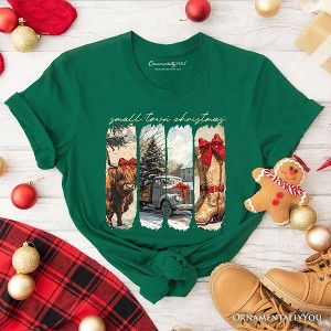 Small Town Christmas T‑Shirt, Highland Cow Rustic Western Cowgirl Holiday Tee Evergreen XL - 1 of 4