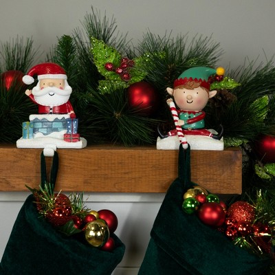 Santa and Elf Resin Christmas Stocking Holders Set