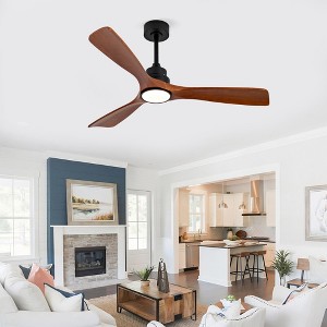Wanze of Ocean 52 in. Smart Black Solid Wood Brown Blades 2-Size Downrod Mount Standard Ceiling Fan with 3-Color Dimmable LED Light - 1 of 4