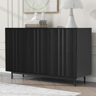 2-Door Wave Pattern Sideboard with 2 Drawers, Storage Cabinet with Adjustable Shelves 4M - ModernLuxe