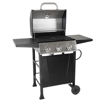 Grill Boss Outdoor Barbeque 3 Burner Propane Gas Grill For Barbecue Cooking  With Top Cover Lid, Wheels, And Side Storage Shelves, Black : Target