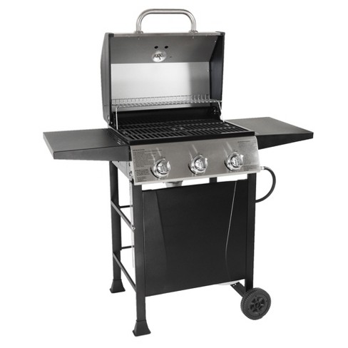 Grill Boss Gbc1932m Outdoor Bbq 3 Burner Propane Gas Grill For Barbecue  Cooking With Top Cover Lid, Wheels, And Side Storage Shelves, Black : Target