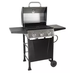 Grill Boss GBC1932M Outdoor BBQ 3 Burner Propane Gas Grill for Barbecue Cooking with Top Cover Lid, Wheels, & Side Shelves, Black