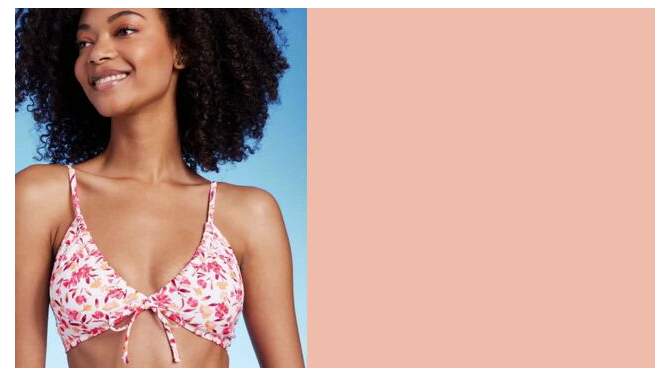 Women's Tunneled Tie-Front Triangle Bikini Top - Shade & Shore™ Pink Ditsy Floral Print, 2 of 7, play video