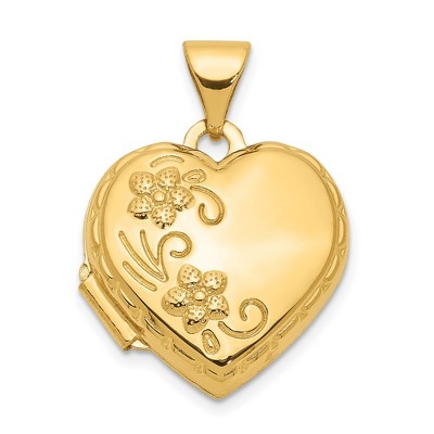 Black Bow Jewelry 14k Yellow Gold 15mm Love You Always Reversible Floral Heart Locket