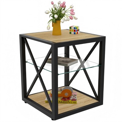 Furnlinspire Nightstand 1 Piece Modern Endtable Nightstand, Industrial Style, Mid Century Modern, Storage Shelf, Brown, 17.72"*17.72"*21.0"