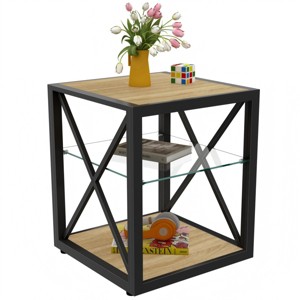 Furnlinspire Nightstand 1 Piece Modern Endtable Nightstand, Industrial Style, Mid Century Modern, Storage Shelf, Brown, 17.72"*17.72"*21.0" - 1 of 4