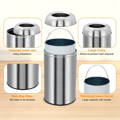 13 Gallon Stainless Steel Open Top Trash Can with Removable Inner Wastebasket