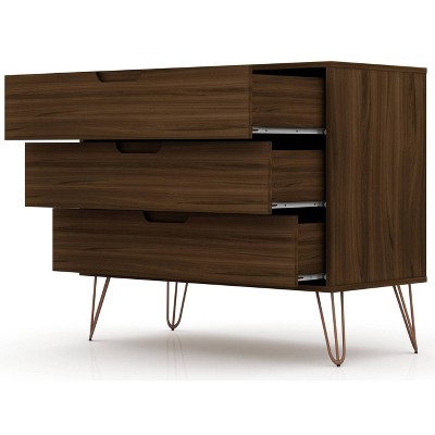 Mid-Century Modern 3-Drawer Horizontal Brown Dresser
