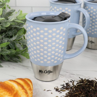 Light Blue and White Polka Dot Stainless Steel Insulated Travel Mug Set