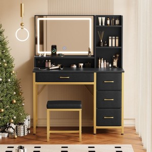 Greenstell Modern Vanity Desk with Mirror and Lights & Power Outlets - 4 Drawers & Storage Shelves, 3 Color Modes & Adjustable Brightness - 1 of 4