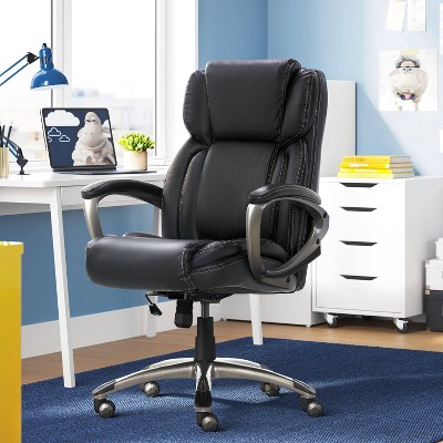 Black Leather Executive Swivel Office Chair with Fixed Arms