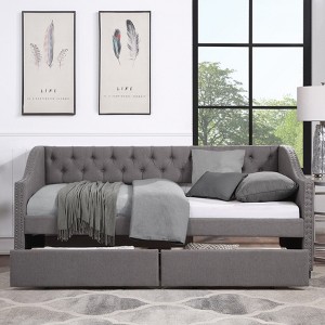 NicBex Twin Size Upholstered Daybed, Modern Wooden Bed Frame with 2 Storage Drawers and Backrest for Living Room - 1 of 4