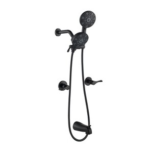 Cobbe Matte Black 2-Handle Wall Mount Complete Bathtub Shower Trim Kit with 6 Settings ABS Dual Shower Head Tub Spout and 59-Inch Hose - 1 of 4