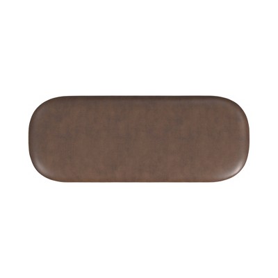 Brown Faux Leather Ellipse Storage Bench with Metal Legs