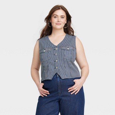 Women s V neck Denim Vest Universal Thread Blue 4x Target