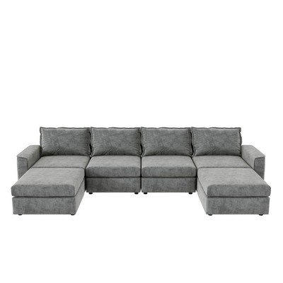 NicBex Modern 115" Chenille Sectional Sofa Modular U Shape Sofa Couch with 2 Ottomans for Living Room Apartment, Gray