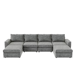 NicBex Modern 115" Chenille Sectional Sofa Modular U Shape Sofa Couch with 2 Ottomans for Living Room Apartment, Gray - 1 of 4