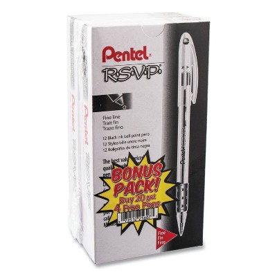 Pentel R.S.V.P. Ballpoint Stick Pen, Black Ink, 0.7 mm Fine Point, 20 per Pack
