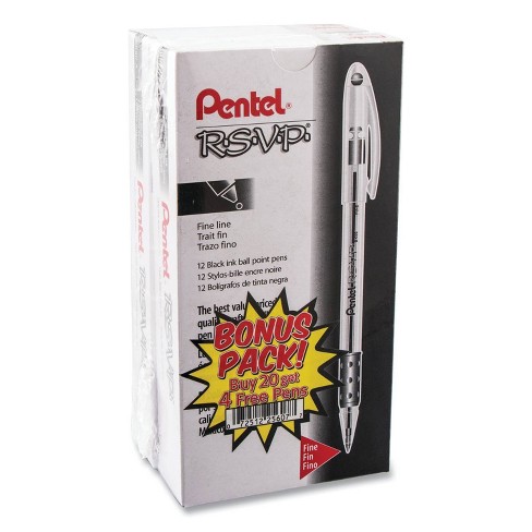 Pentel R.S.V.P. Ballpoint Stick Pen, Black Ink, 0.7 mm Fine Point, 20 per Pack - image 1 of 2