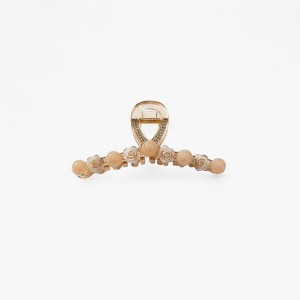 Anna-Kaci Beaded Flower Metal Hair Claw Clip with Curved Design and Textured Accents - 1 of 4