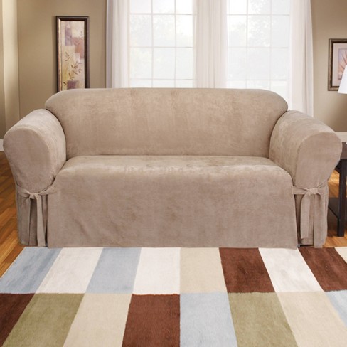 Soft Suede Sofa Slipcover Taupe Sure Fit Target