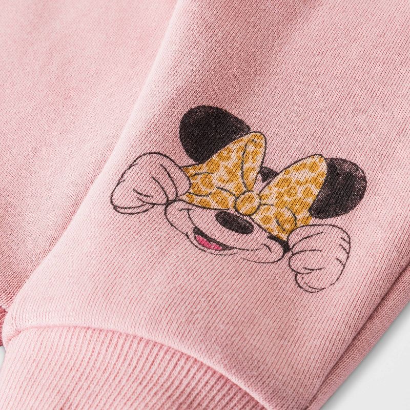 Baby Girls' 2pc Minnie Mouse Long Sleeve Fleece Top and Bottom Set - Pink, 4 of 8