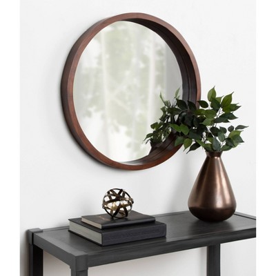 Hutton 22" Modern Round Walnut Wood Frame Wall Mirror