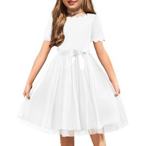 Arshiner Girls Dress Tutu Fluffy Summer Dresses Belted Wedding Party Flower Girls' Dress Size 3-11 Years - 1 of 4