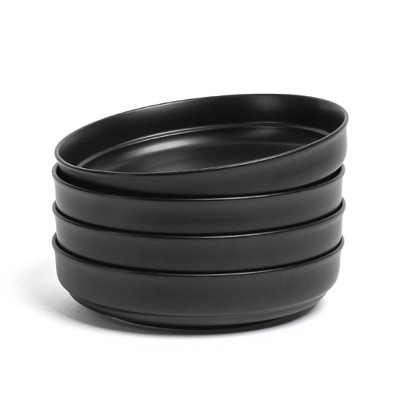 over&back Set of 4 32oz Rimmed Hand-Finished Stoneware Dinner Bowls Semi-Matte