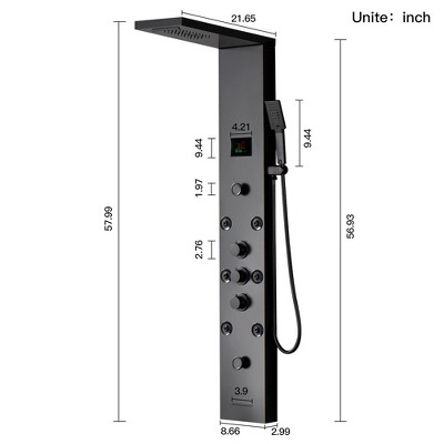 Matte Black 59'' Multi-Function Shower Panel System