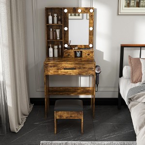 Okak Modern Vanity Table with Mirror & Adjustable LED Lights,Storage Dressing Desk with Power Outlet & Stool,Makeup Table for Small Bedrooms - 1 of 4