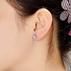 Guili Circle Glow Classic Rhodium Plated Sterling Silver Round Stud Earrings with clear Cubic Zirconia stones for everyday timeless sparkle - 3 of 4
