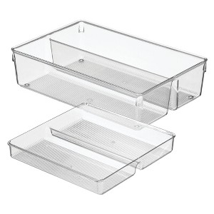 iDESIGN Linus Kitchen Drawer Organizer for Kitchen Utensils and Tools Clear: Plastic Storage, 12" x 8" x 3", Hand Wash - 1 of 4