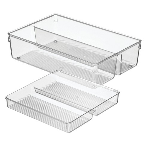 iDESIGN Linus Kitchen Drawer Organizer for Kitchen Utensils and Tools Clear: Plastic Storage, 12" x 8" x 3", Hand Wash - image 1 of 4