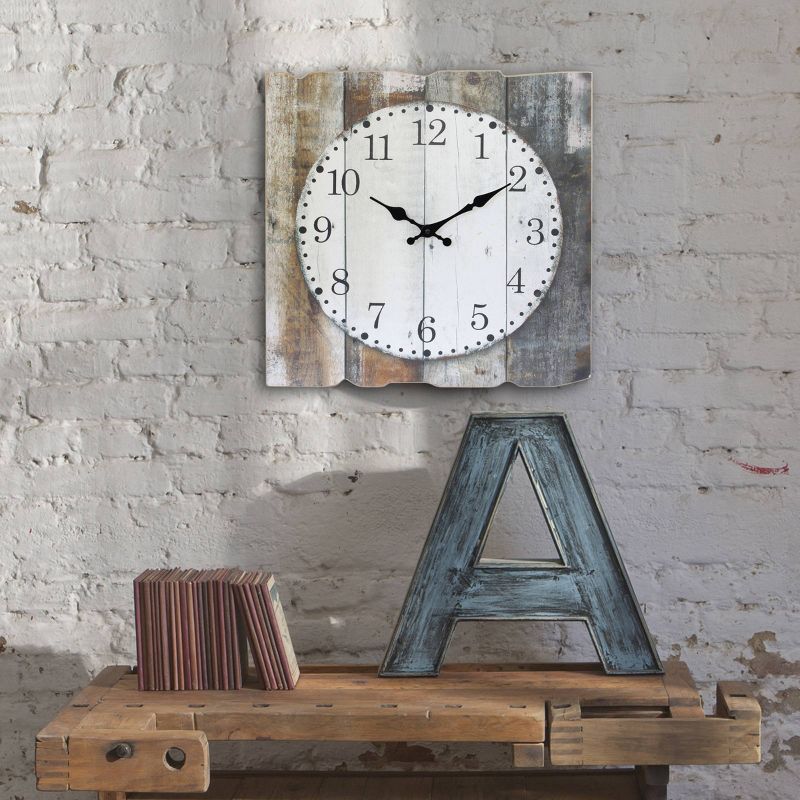 15.7&#34; x 15.7&#34; Rustic Wooden Wall Clock White/Brown - Stonebriar Collection, 6 of 8
