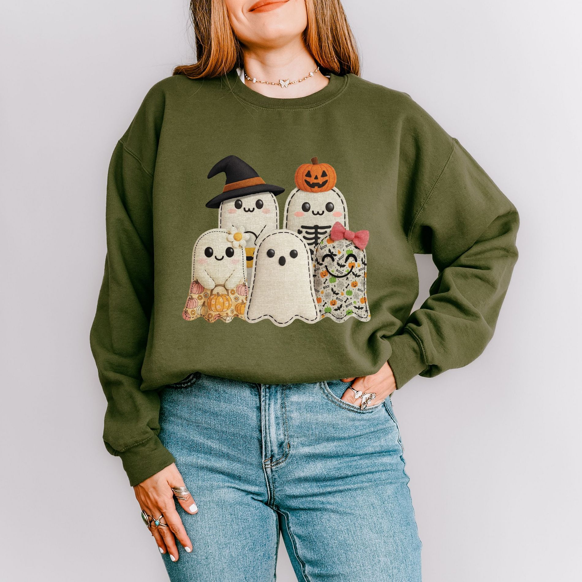 Ghost Family Patchwork Print -  Womens Sweatshirt
