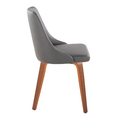 Set of 2 Grey Faux Leather Walnut Wood Upholstered Side Chairs