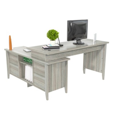 Espresso Oak L-Shaped Corner Desk with Keyboard Tray and Filing Cabinet