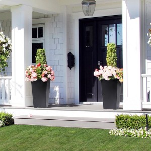 Tall Planters (Set of 2) - white Self-Watering Indoor/Outdoor Pots with Drainage Holes, Water Monitor & Wheels for Patio/Living Room - 1 of 4