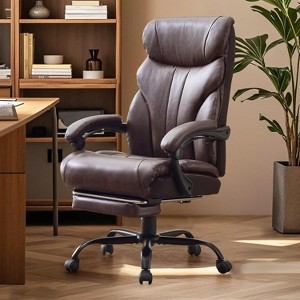 Ergonomic Office Gaming Chair - 350Lb Capacity, 90°-135° Recline, Adjustable Height & Lumbar Support, PU Leather, 360° Wheels - 1 of 4